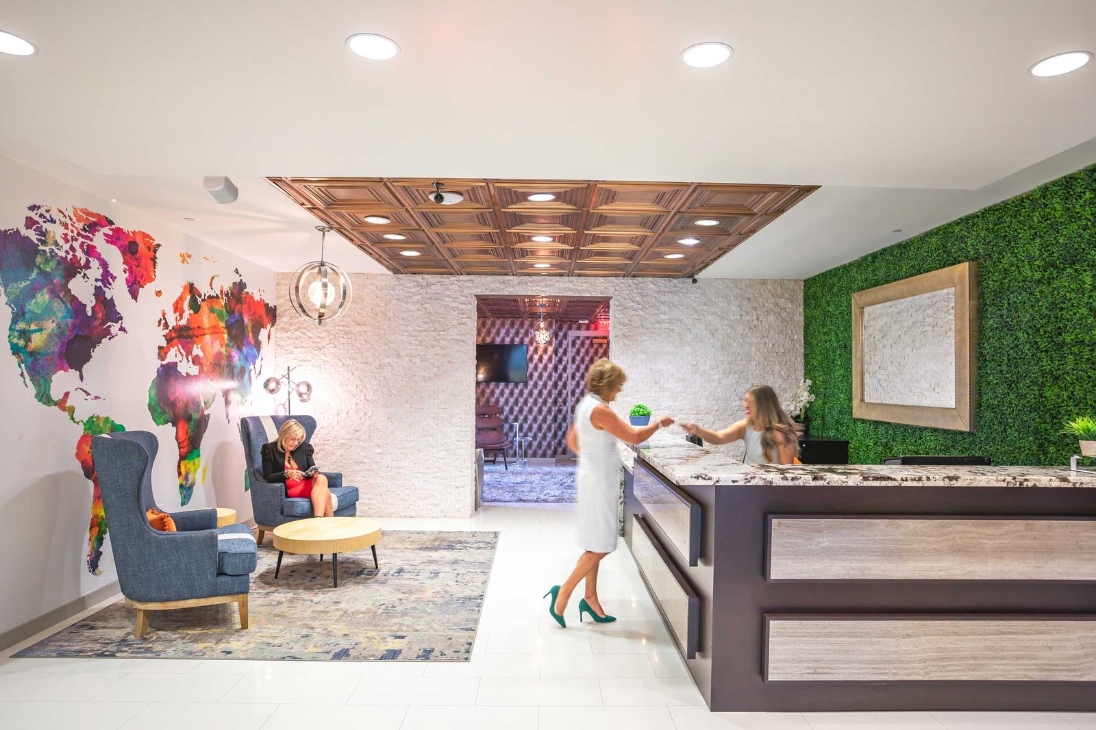 Lobby and reception at Quest Workspaces, 2525 Ponce de Leon Boulevard, Coral Gables